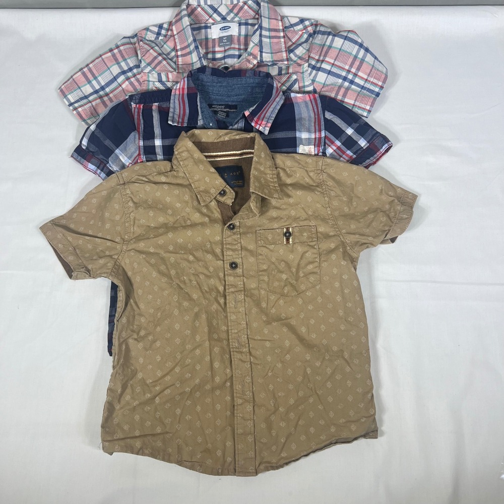 Old Navy Silver Jeans 1st & Age Button Down Shirts Plaid Tan Boys Size 4T 4 Lot